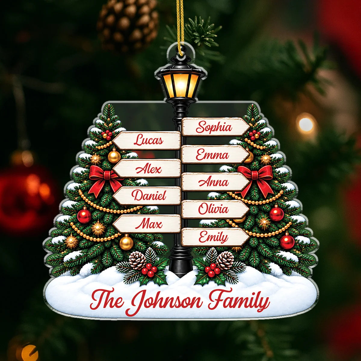 Personalized Family Names Signpost Christmas Tree Acrylic Ornament - Custom Holiday Keepsake Gift