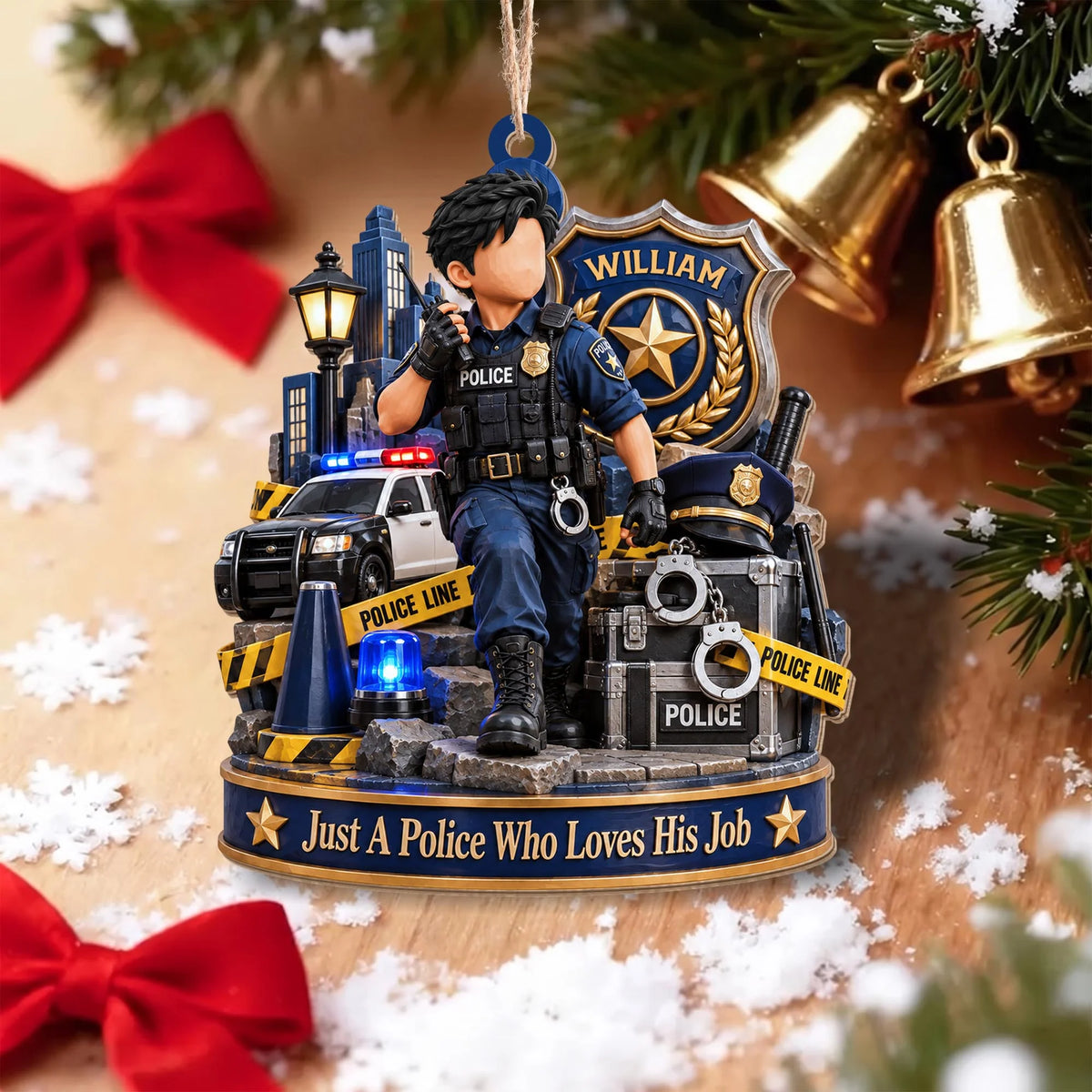 "Just A Police Who Loves His Job" Personalized Wood Ornament - Custom Christmas Gifts for Police Officers