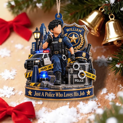 "Just A Police Who Loves His Job" Personalized Wood Ornament - Custom Christmas Gifts for Police Officers