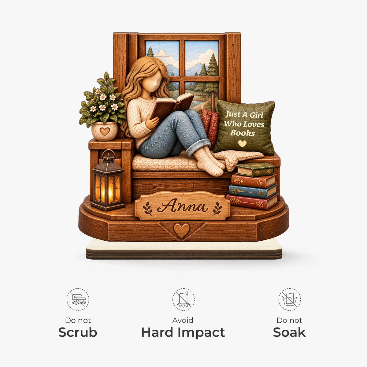 "Just A Girl Who Loves Books" Personalized Wooden Plaque - Custom Reader Gift