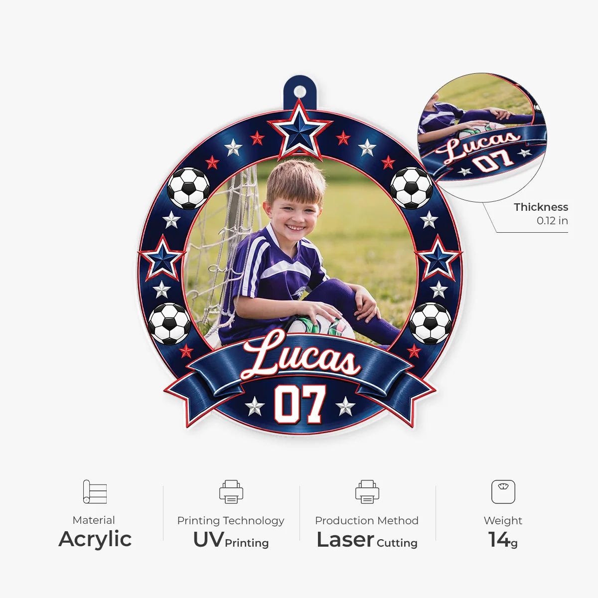 Custom Sports Photo Acrylic Ornament - Personalized Athlete Keepsake with Name & Number for Kids