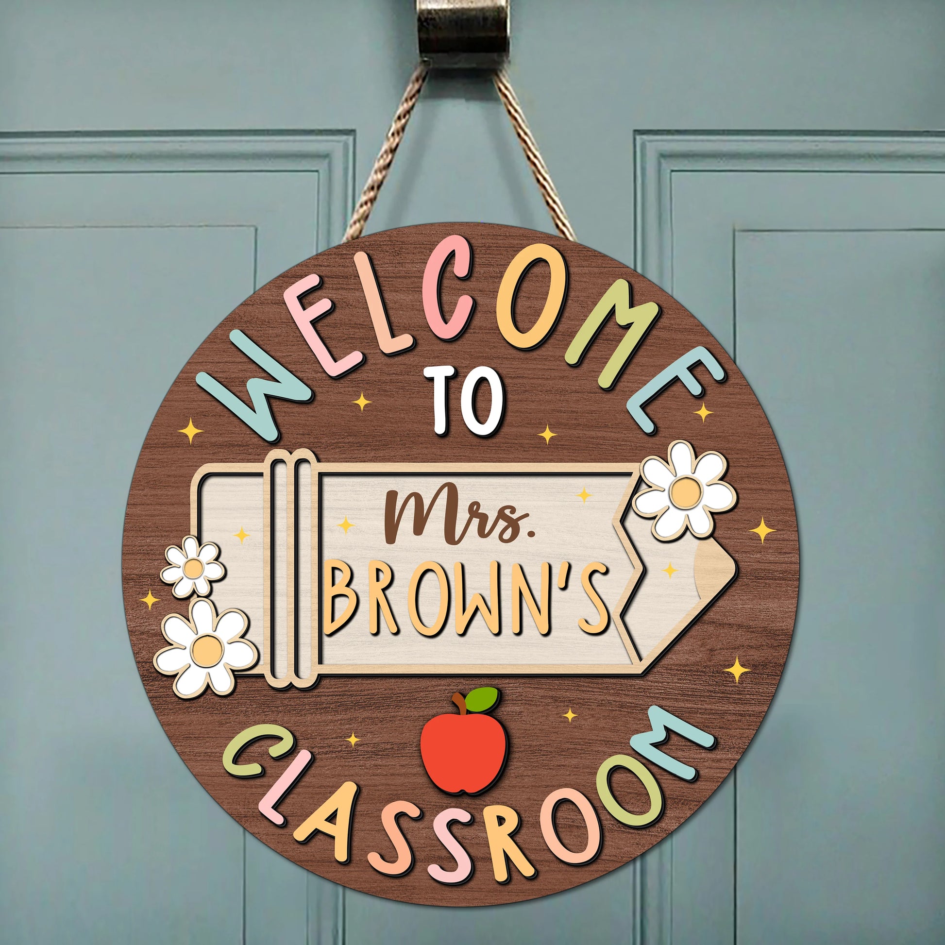 Wood Sign material and size view - Personalized Teacher Door Sign