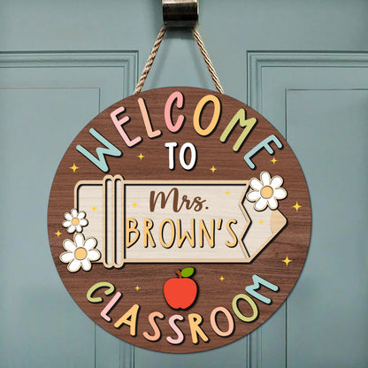 Wood Sign material and size view - Personalized Teacher Door Sign