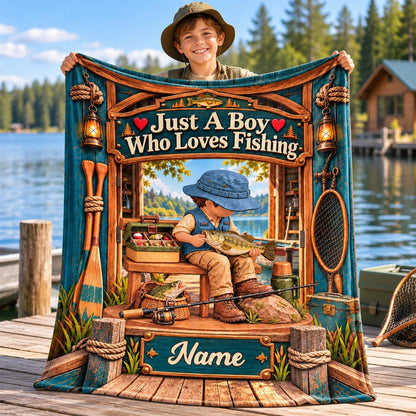 Just A Boy Who Loves Fishing - Personalized Fishing Blanket - Custom Name Gift - Gift For Fishing Lover A2110 Hv01 TL06