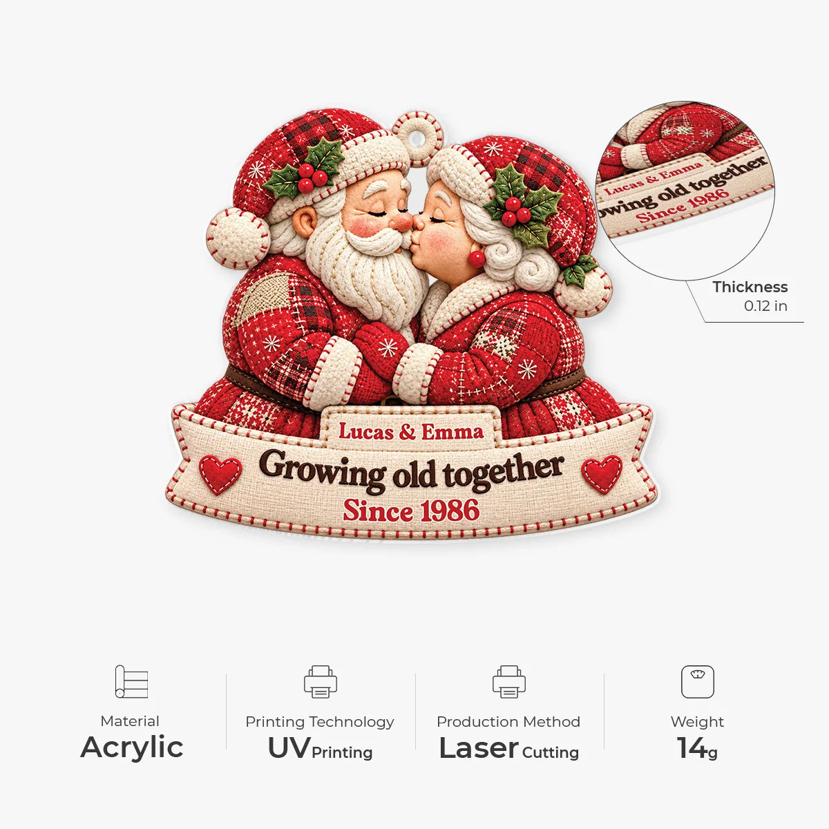 Growing Old Together Personalized Acrylic Ornament - Custom Christmas Keepsake Gift for Couples