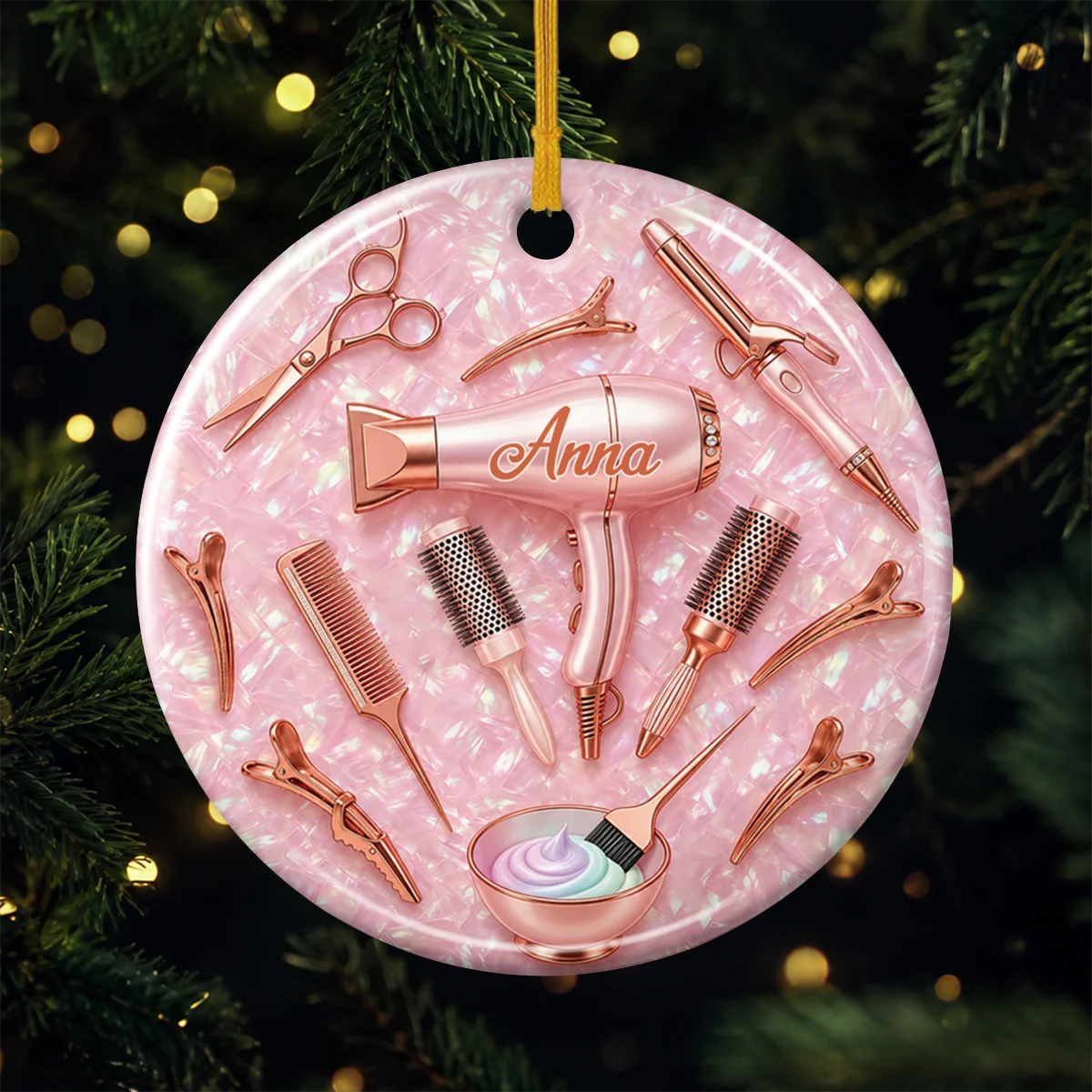 Custom Hairstylist Name Ceramic Ornament - Personalized Hairdresser Salon Gift for Her