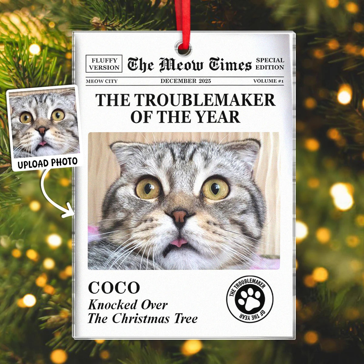 "The Troublemaker Of The Year" Personalized Pet Photo Acrylic Ornament - Custom Gift for Pet Lovers