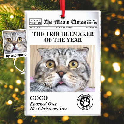 "The Troublemaker Of The Year" Personalized Pet Photo Acrylic Ornament - Custom Gift for Pet Lovers