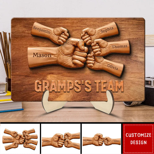 Daddy Team Fist Bump Personalized 2-Layered Wooden Plaque - Custom Gift for Dad and Grandpa