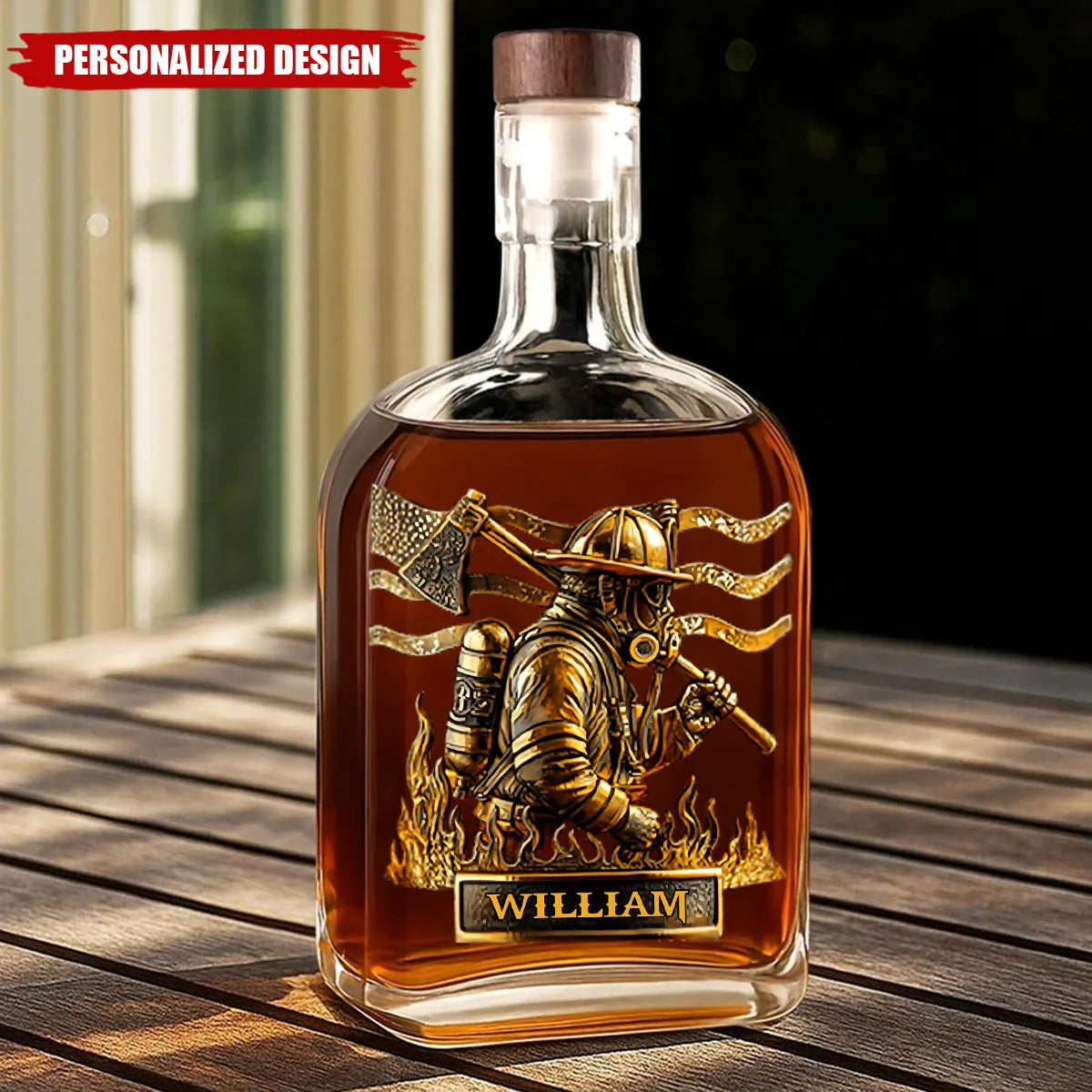 Proud Firefighter Personalized Whiskey Bottle - Custom Name Gift