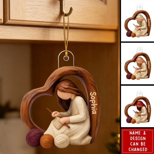 Just A Girl Who Loves Knitting Acrylic Ornament - Personalized Knitting Lovers Gift Keepsake