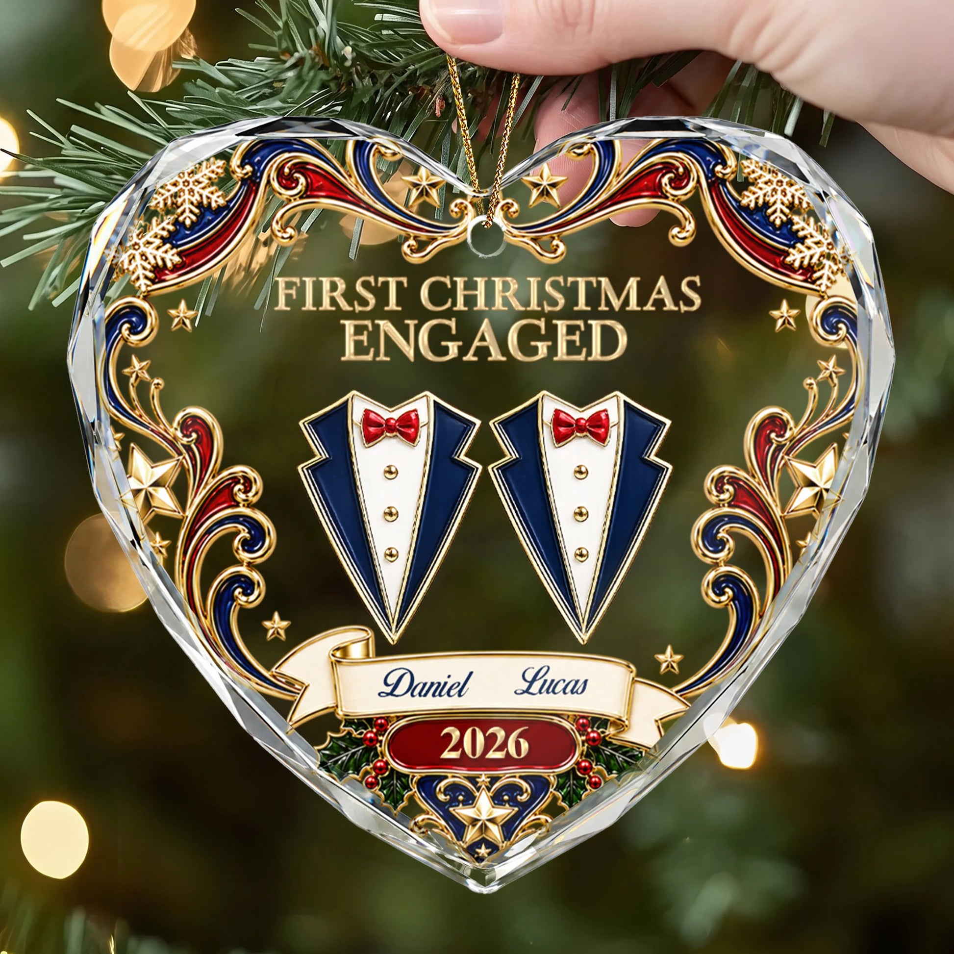 First Christmas Mr & Mrs Glass Ornament personalization view for Couples