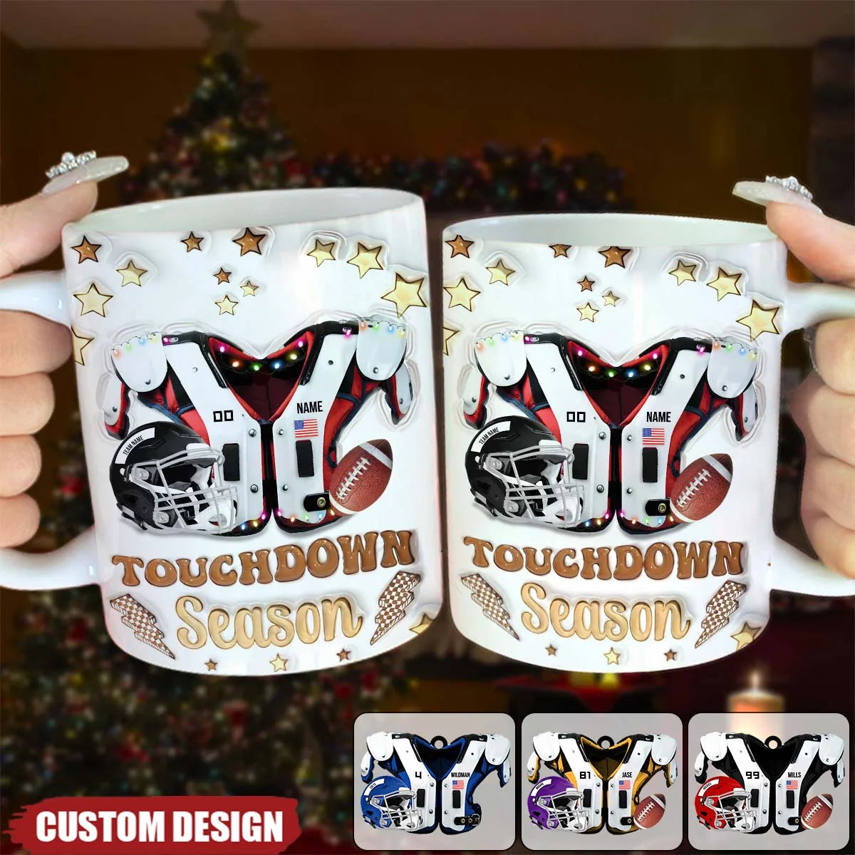 Touchdown Season Personalized Football Mug - Custom Name Jersey Coffee Mug for Fans