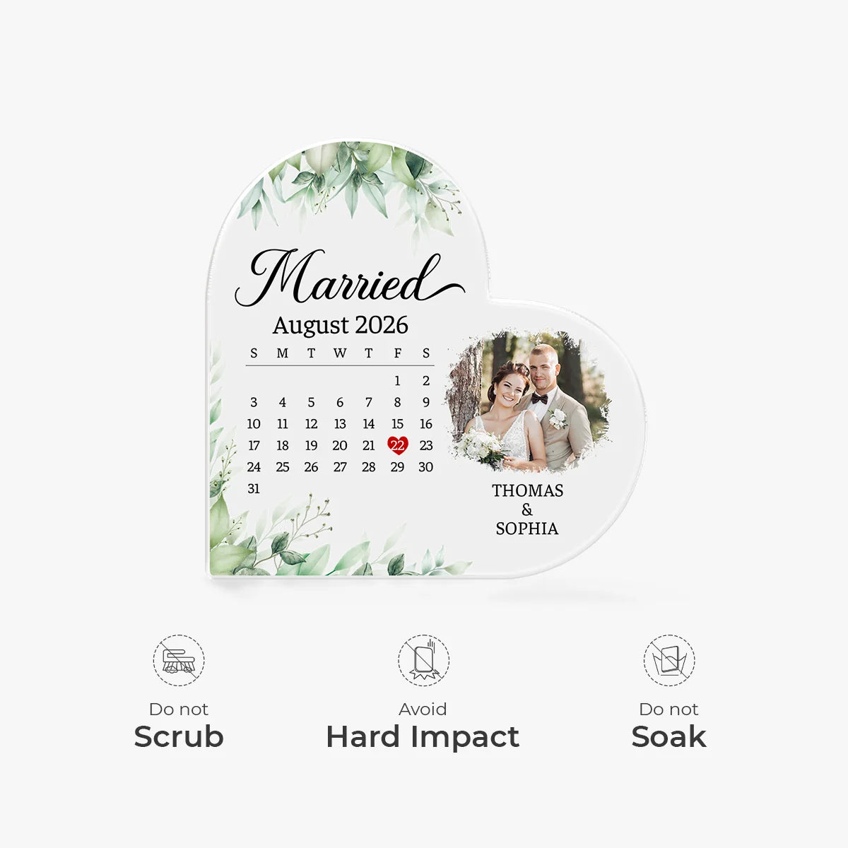 Custom Married Calendar Photo Acrylic Plaque - Personalized Wedding Keepsake Gift for Couples