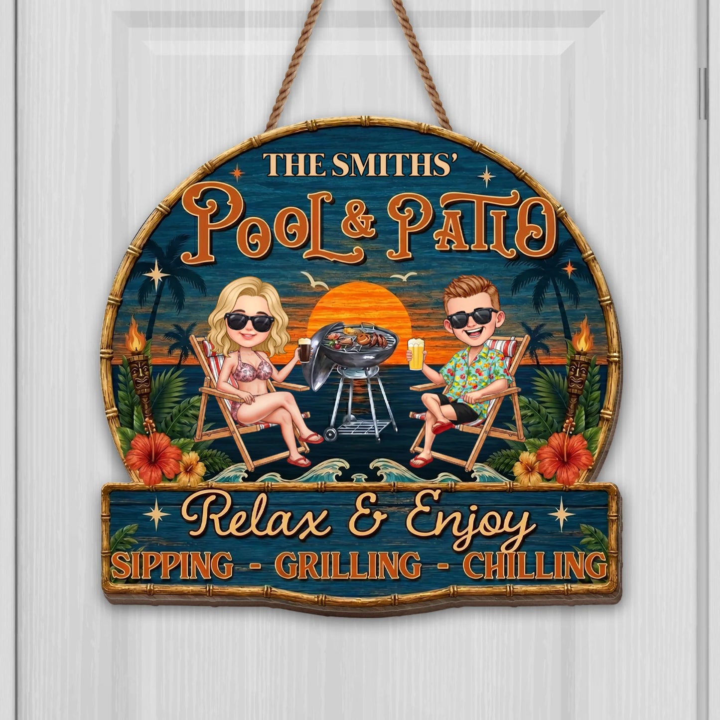Custom Pool And Patio Wood Sign personalization view for Couples