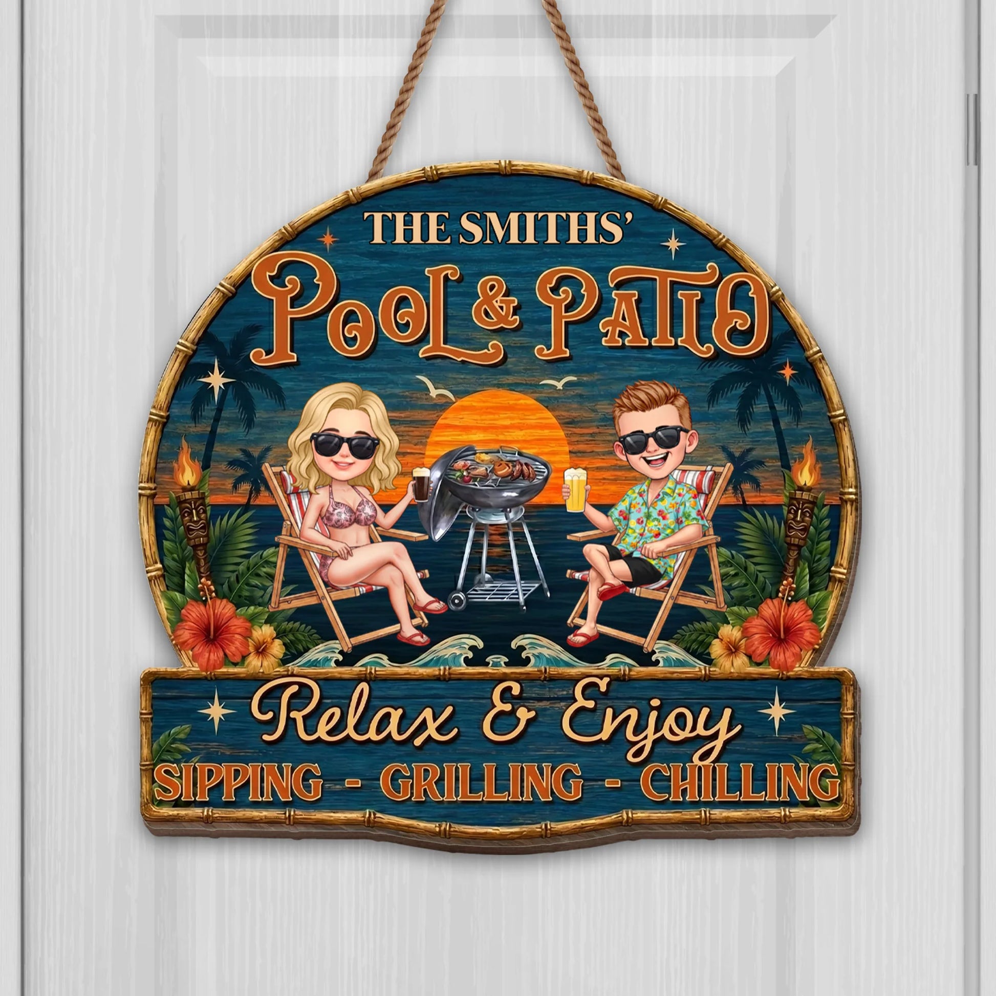 Custom Pool And Patio Wood Sign personalization view for Couples