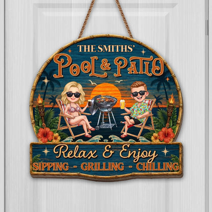 Custom Pool And Patio Wood Sign personalization view for Couples