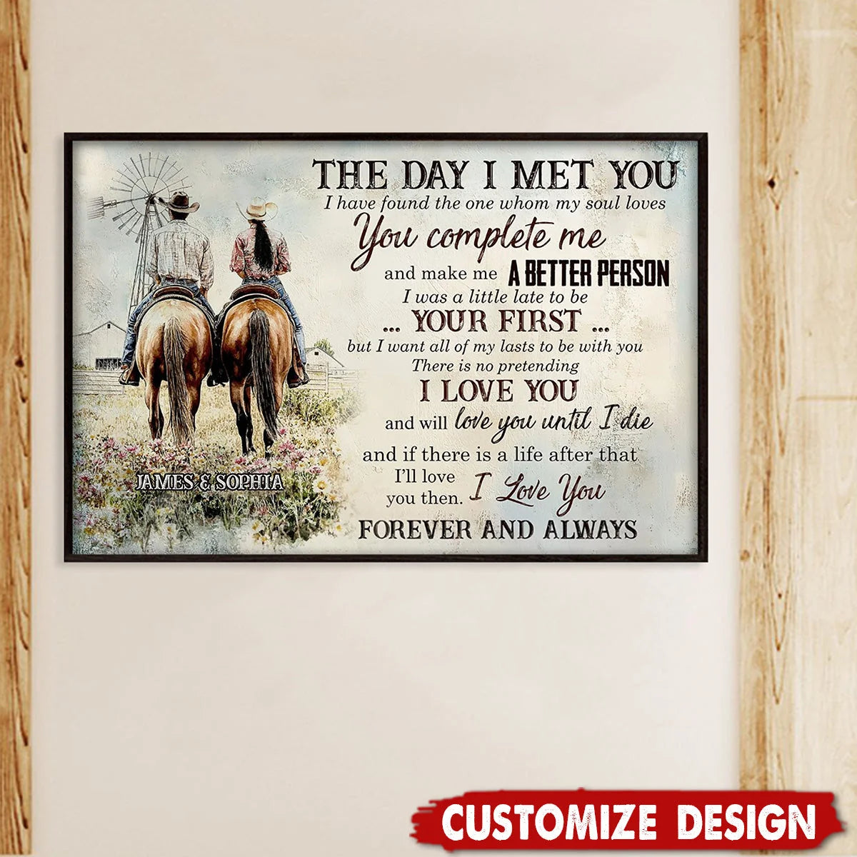 The Day I Met You Personalized Cowboy Couple Canvas / Poster - Custom Western Wall Art Gift for Couples