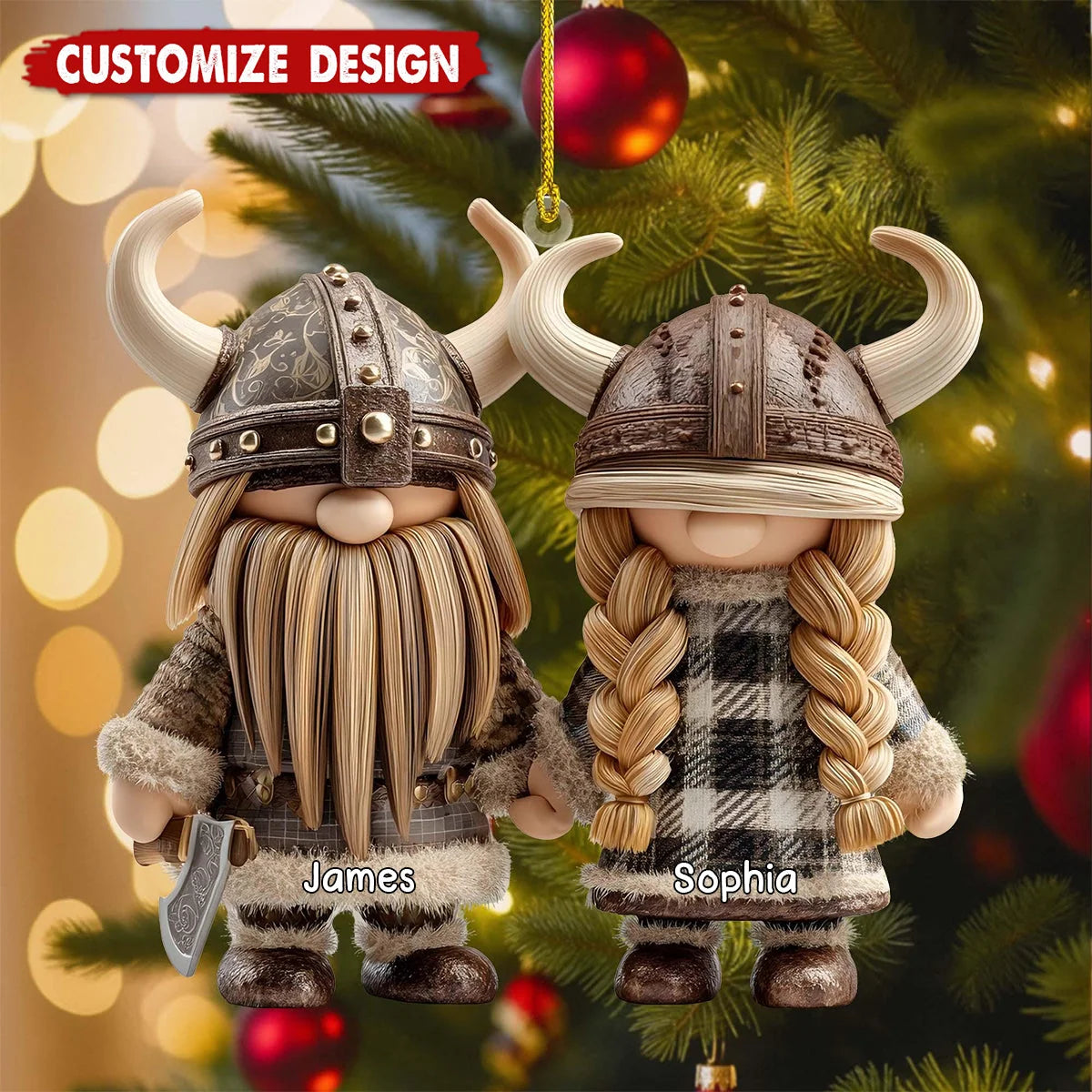 Viking Gnome Couple Personalized Acrylic Ornament - Christmas Gift for Husband & Wife