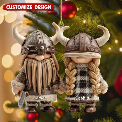 Viking Gnome Couple Personalized Acrylic Ornament - Christmas Gift for Husband & Wife