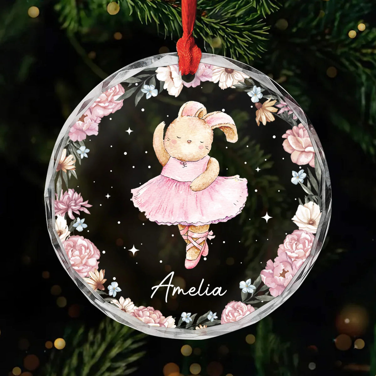 Little Bunny Ballerina Custom Glass Ornament - Christmas Gift for Daughter & Granddaughter