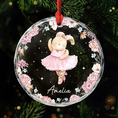 Little Bunny Ballerina Custom Glass Ornament - Christmas Gift for Daughter & Granddaughter