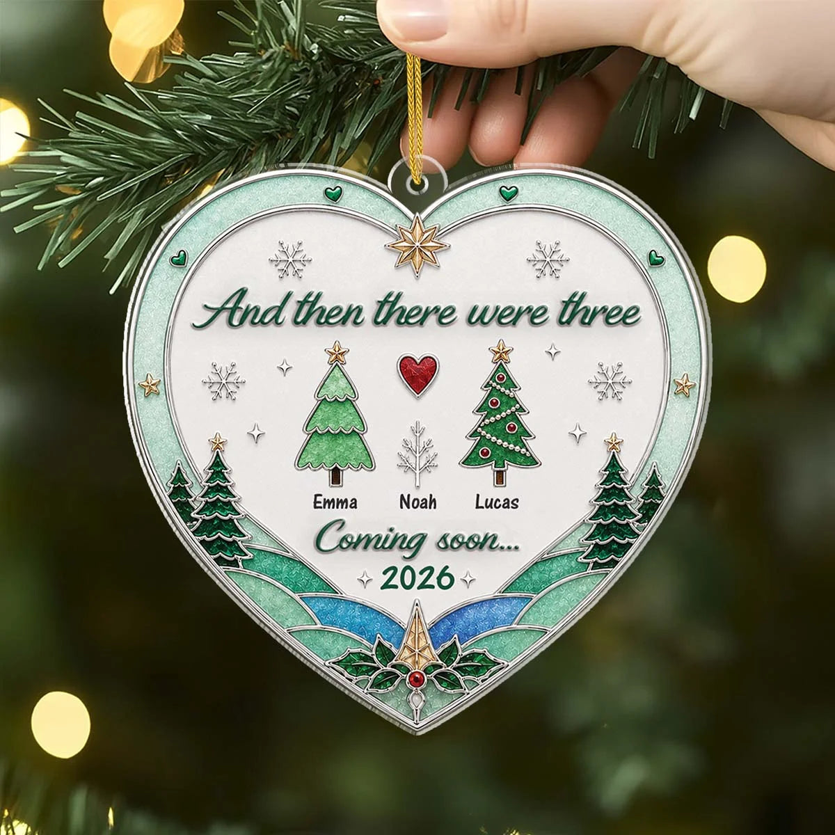 "And Then There Were Three" Personalized Expecting Ornament - Custom Baby Announcement Keepsake