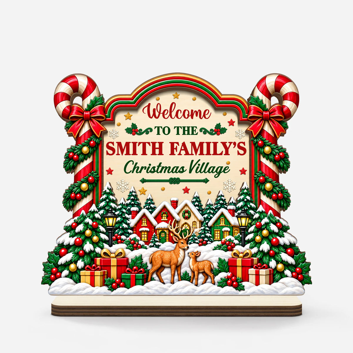 "Welcome to the Family Christmas Village" Personalized Wooden Plaque - Christmas Gift for Family