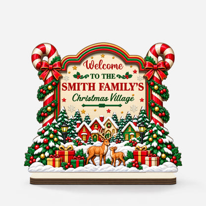 "Welcome to the Family Christmas Village" Personalized Wooden Plaque - Christmas Gift for Family