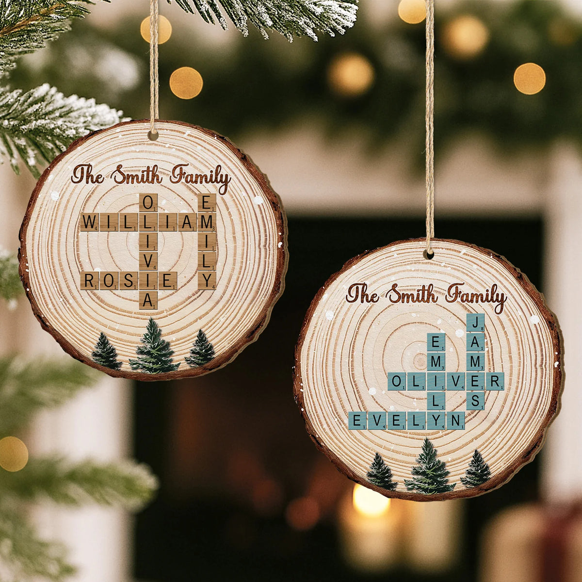 Personalized Family Crossword Wooden Ornament - Custom Christmas Keepsake Gift for Family