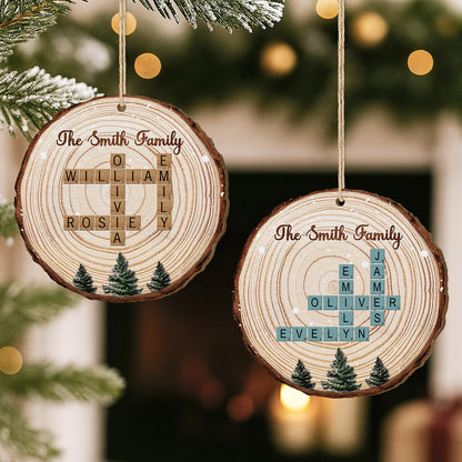 Personalized Family Crossword Wooden Ornament - Custom Christmas Keepsake Gift for Family
