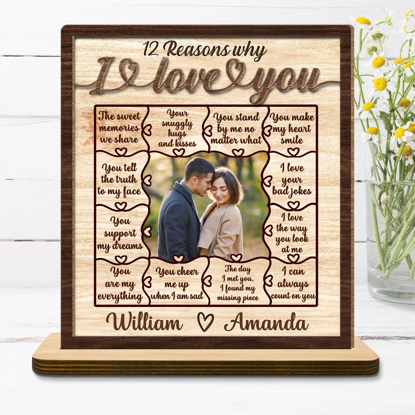Wood Sign material and size view - Personalized 12 Reasons Why I Love You Wood Plaque