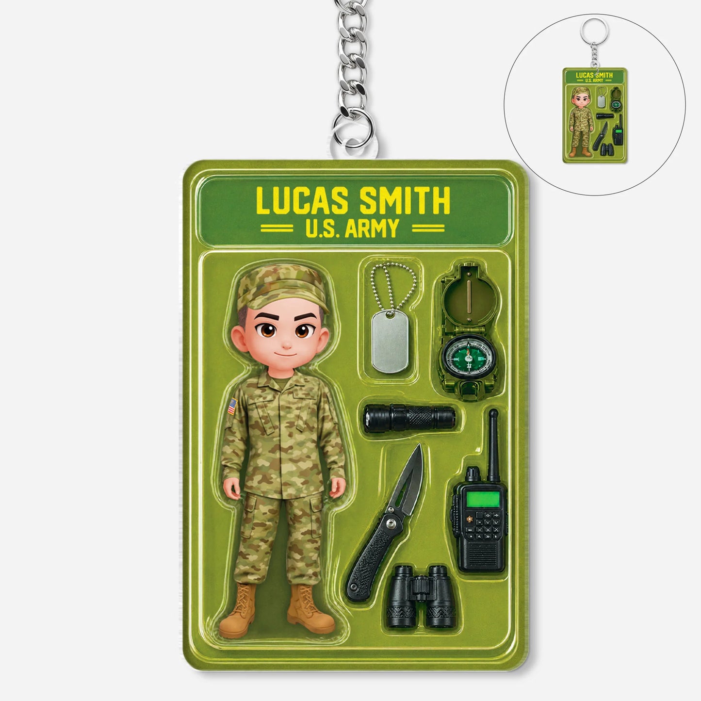 Custom Military Acrylic Keychain - Personalized U.S. Army Action Figure Gift for Soldiers
