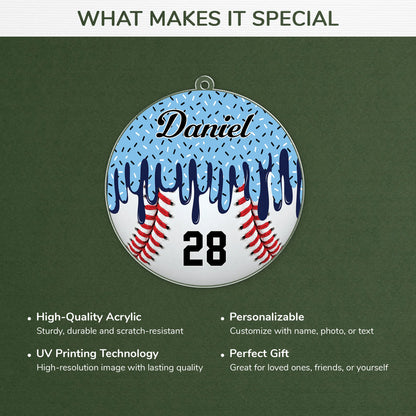 Custom Sports Drip Acrylic Ornament – Personalized Name and Jersey Number, Christmas Gift for Son or Grandson