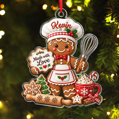 Made with Love Personalized Acrylic Ornament - Custom Christmas Gingerbread Baker Keepsake