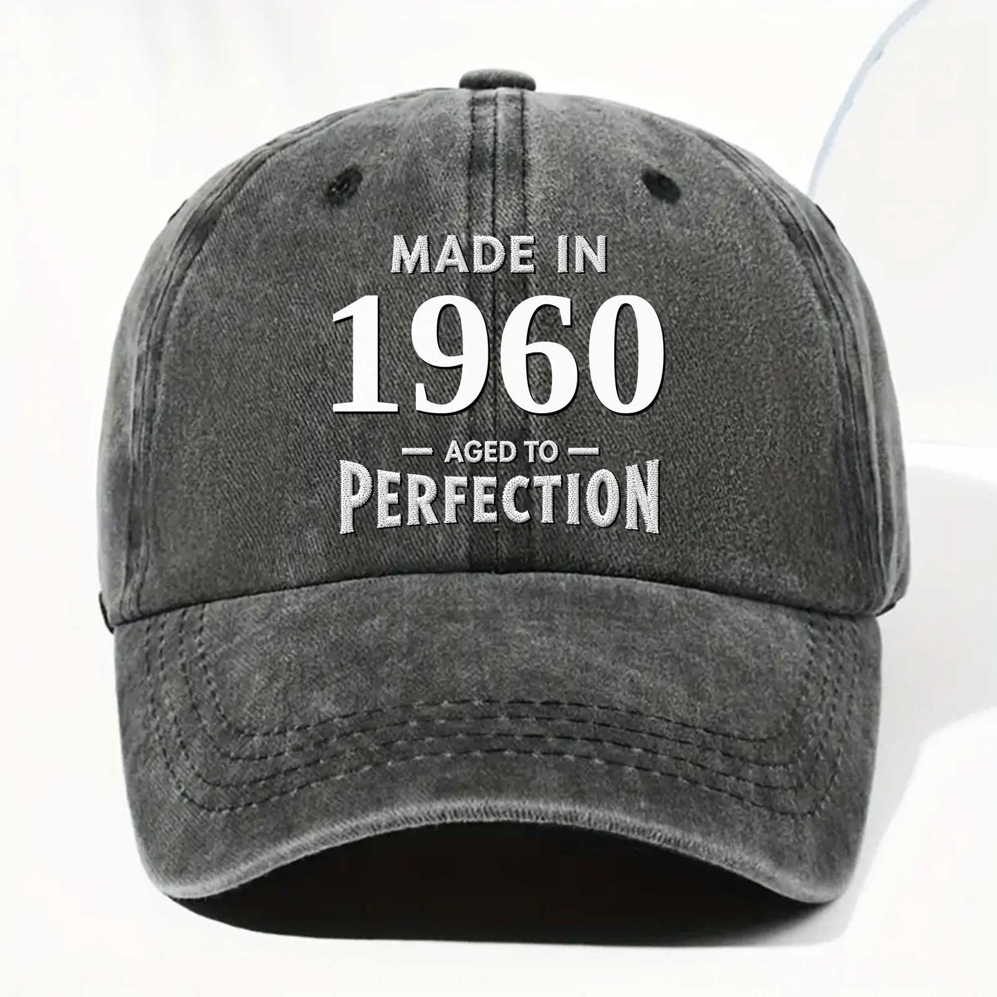 Custom Aged To Perfection Washed Denim Cap for Dad with personalized design details for meaningful gifting