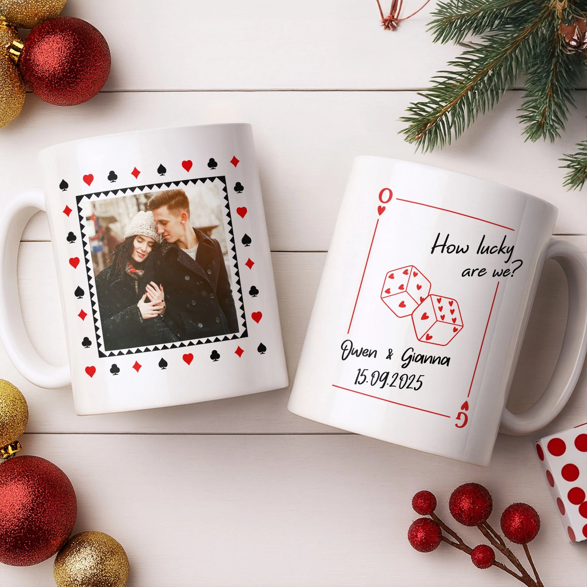 Custom Playing Card Photo Mug for Couples with personalized design details for meaningful gifting image 6
