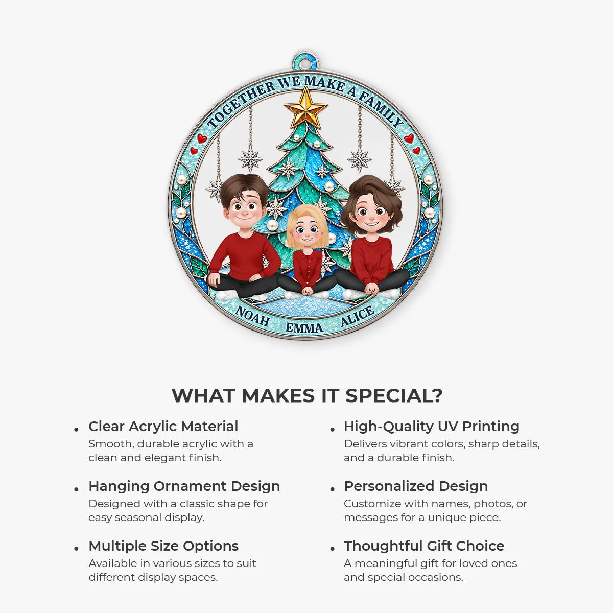 "Together We Make a Family" Custom Family Christmas Ornament - Personalized Family Acrylic Ornament Gift