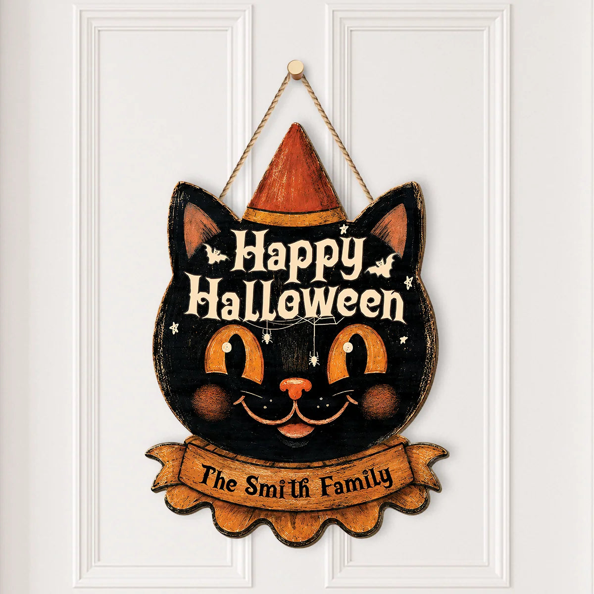 Happy Halloween Personalized Family Wood Sign - Custom Pumpkin Door Hanger Decor
