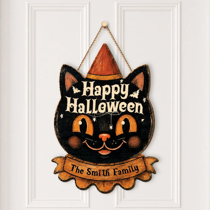 Happy Halloween Personalized Family Wood Sign - Custom Pumpkin Door Hanger Decor