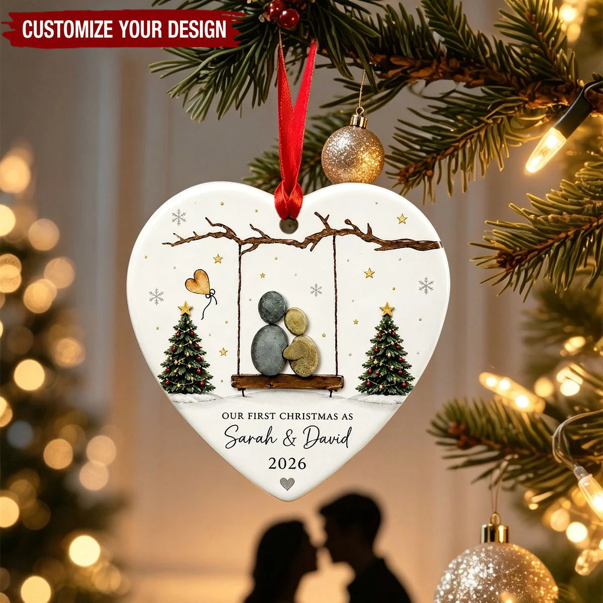 Our First Christmas As a Couple - Custom Heart Ceramic Ornament Keepsake Gift