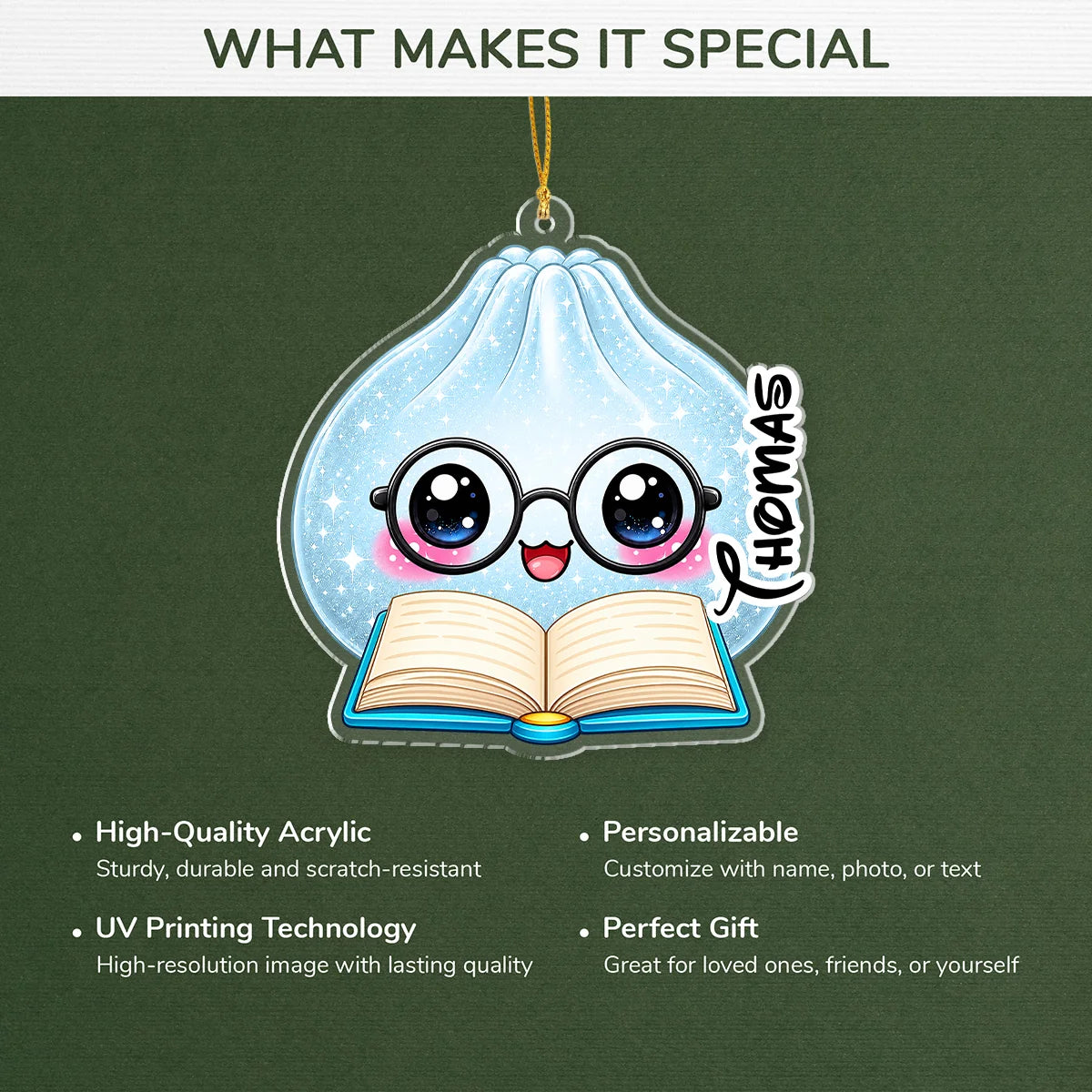 Cute Kawaii Squishy Dumpling Personalized Acrylic Ornament - Custom Christmas Gift for Kids & Family