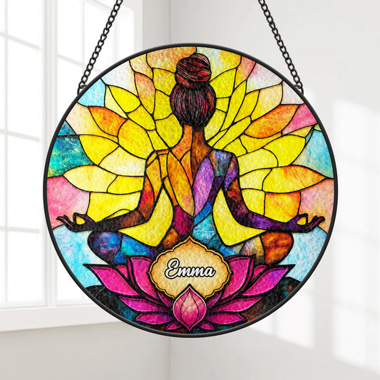 Personalized Yoga Glass Suncatcher - Custom Gift for Yoga Lovers