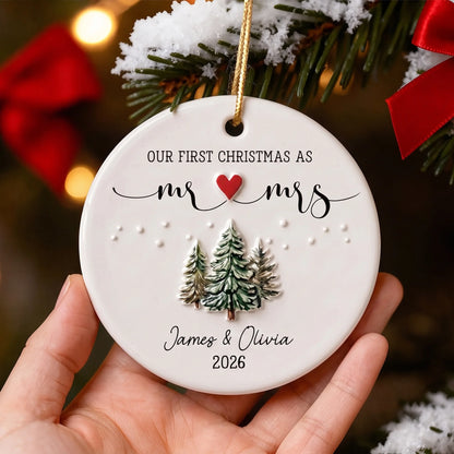 Our First Christmas As Mr and Mrs Personalized Ceramic Ornament - Holiday Keepsake for Newlyweds Couples