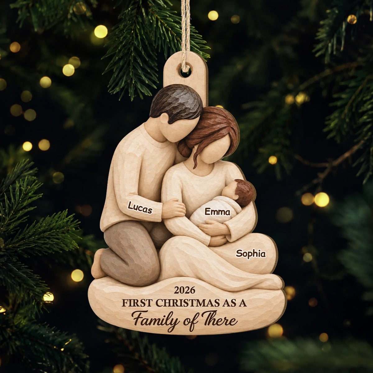 "First Christmas as a Family" Personalized Wooden Ornament - Baby Keepsake for New Parents