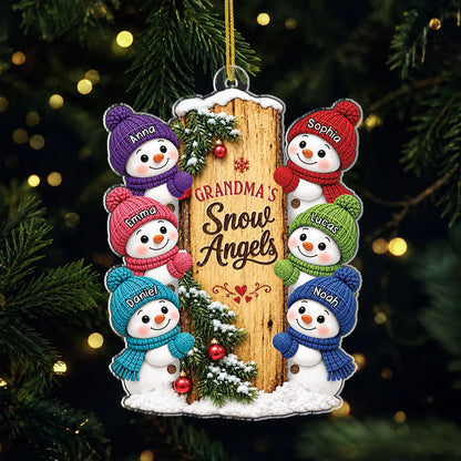 Warmth Cherish Precious Personalized Snow Angels Acrylic Ornament - Custom Grandma Grandpa Keepsake
