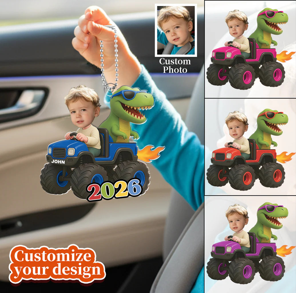 Custom Kid Photo Dinosaur Truck Car Ornament personalization view for Kids/Babies