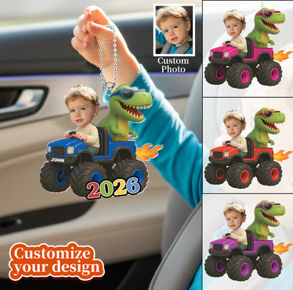Custom Kid Photo Dinosaur Truck Car Ornament personalization view for Kids/Babies