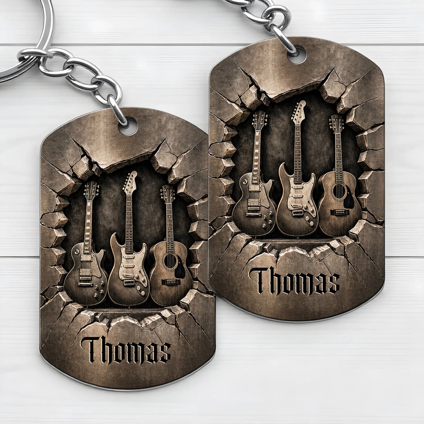 Custom Guitar Lover Keychain personalization view for Dad