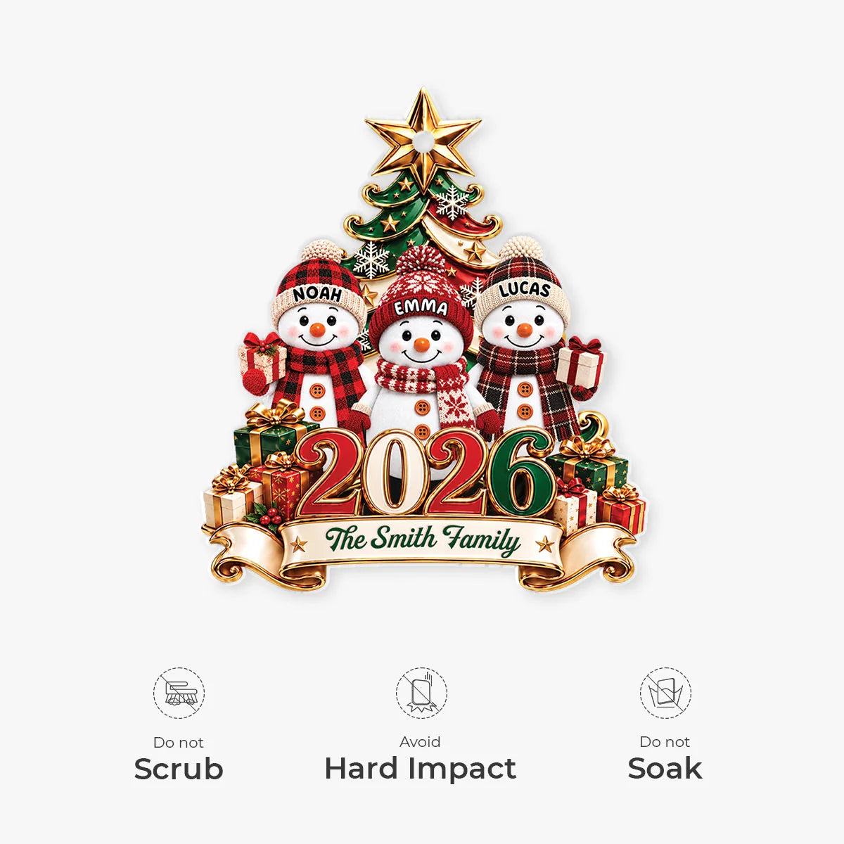 Personalized Snowman Family Acrylic Ornament - Custom 2026 Christmas Keepsake Gift